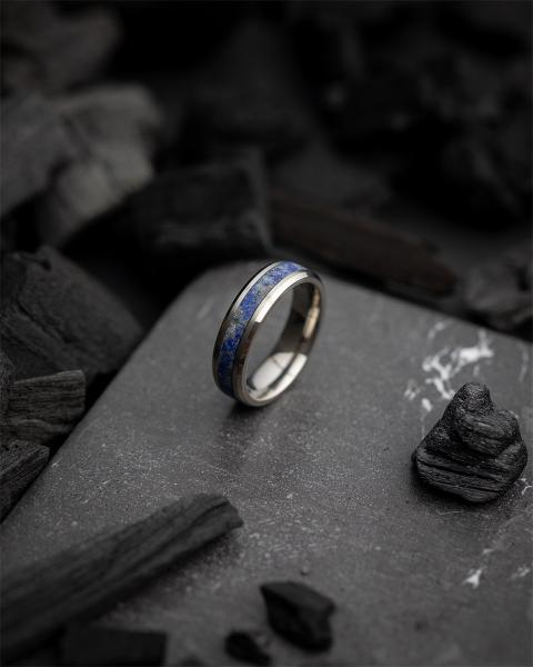 6 mm Silber-Titanring mit Lapislazuli-Stein - Rota Light Blue